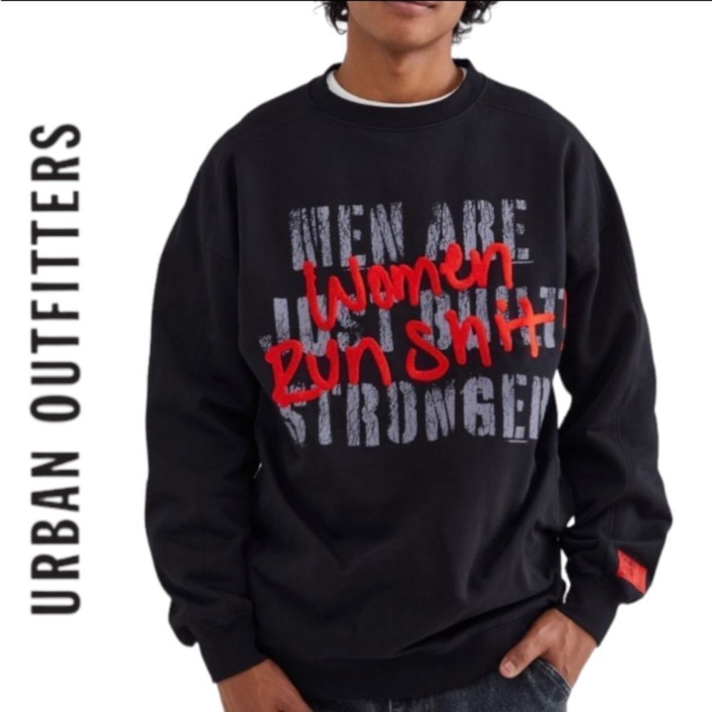Urban Outfitters UO CHNGE Women Run Shit Black Crew Neck Sweatshirt NEW S M L